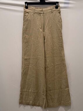 Max Studio Wide-Leg Pants in Khaki Tan Linen Blend Women Size XS